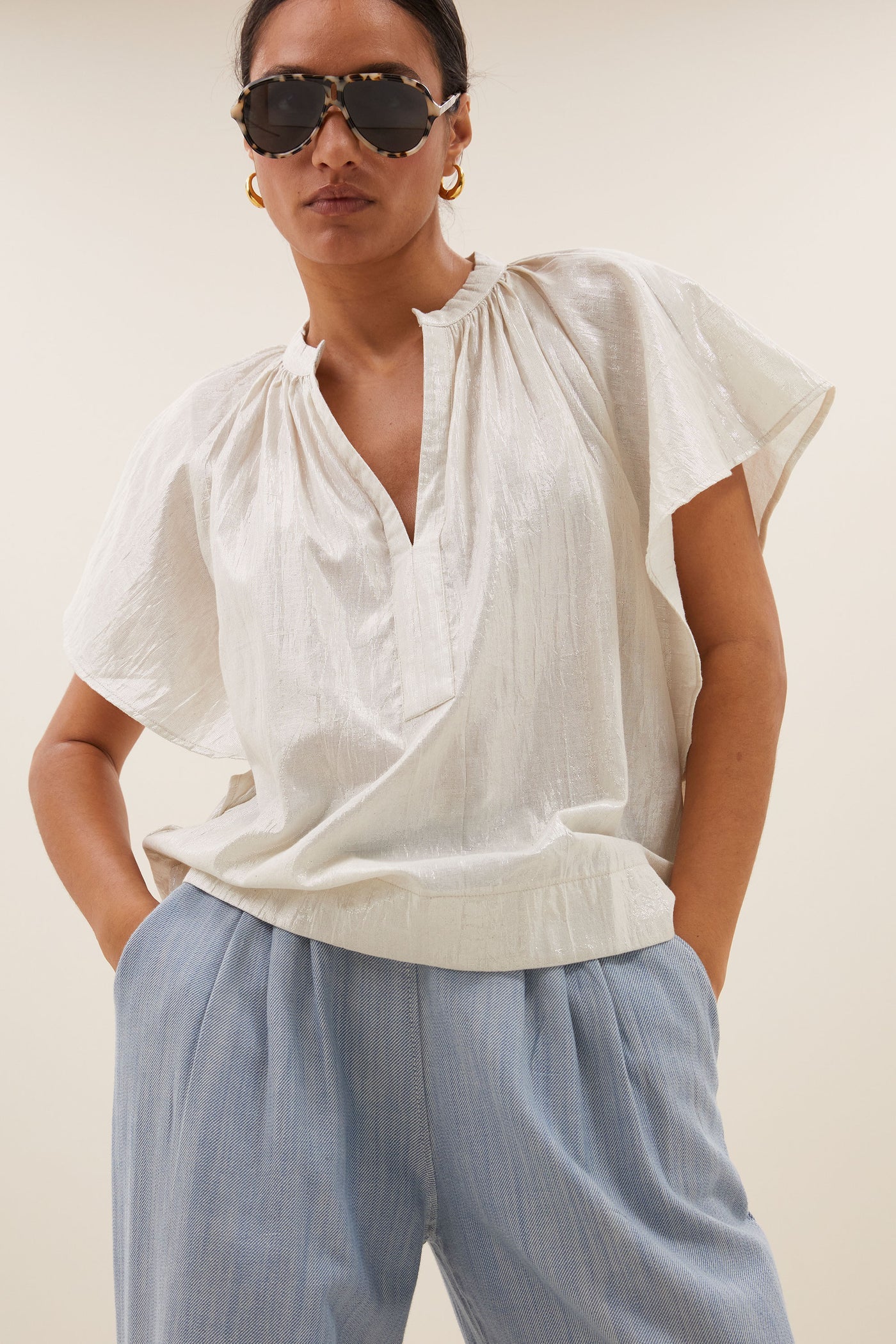 Vina Lurex Blouse Silver